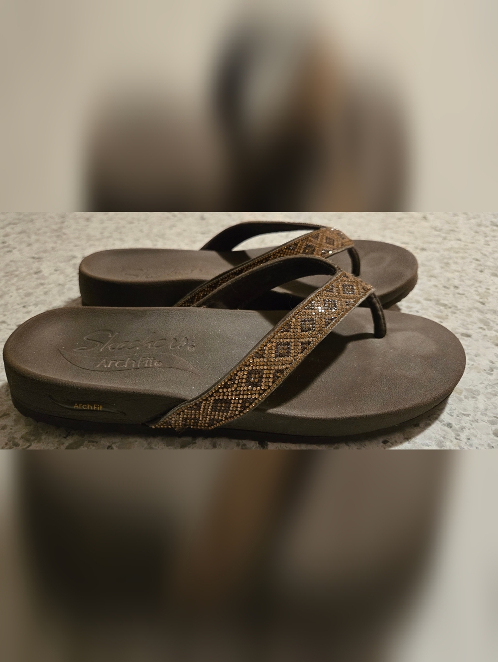 Women's Brown Rhinestone Thong Sandals - Sparkle Straps